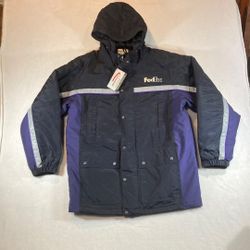 FedEx Winter Parka Jacket Mens Medium Black & Purple Reflective