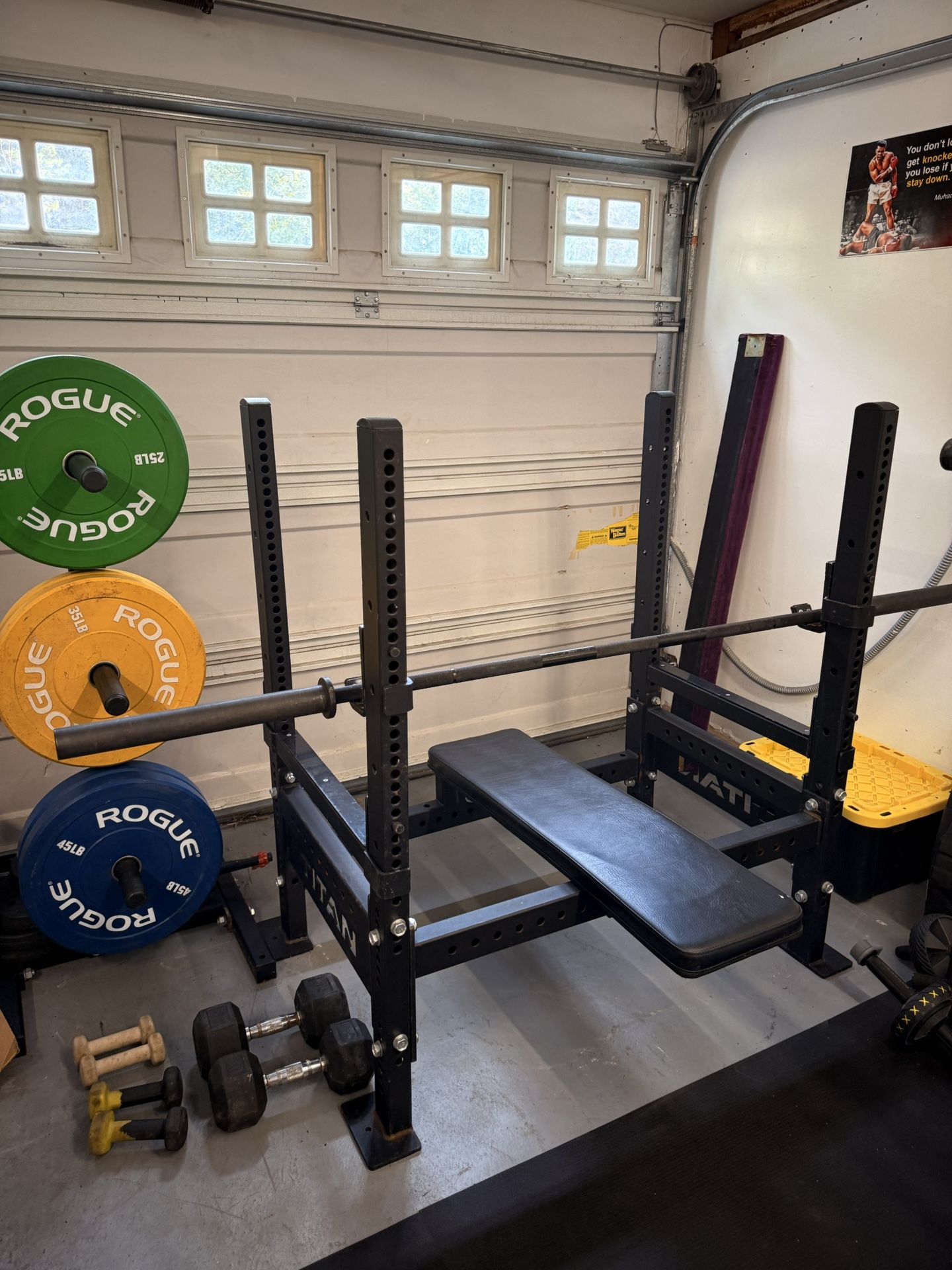 Complete Bench Press Setup — Titan Rack + Bench + Luxiaojun Power Bar (20kg)
