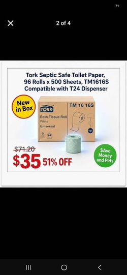 Tork Septic Safe Toilet Paper, 96 Rolls x 500 Sheets $35