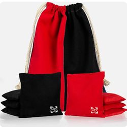Play Platoon Premium Weather Resistant Duckcloth Cornhole Bags - Set of 8 Bean Bags for Corn Hole Game - Regulation Size & Weight- Red and Black