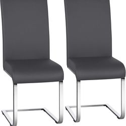 Dining Chairs Living Room Chairs Modern Chairs with High Back, Leather Surface and Metal Legs for Home Kitchen Wedding Louge, Set of 2, Gray 613639