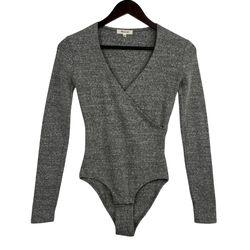 Madewell Women’s Bodysuit Long Sleeve Wrap V-Neck Gray -XXS-