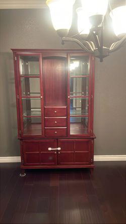 Cherry Wood China Cabinet with Glass Doors