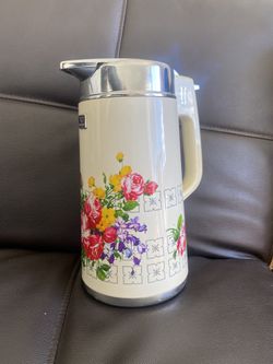 Vintage Zojirushi Vacuum Bottle Coffee Carafe Canister Thermos Spring Floral Boquet 6 Cup