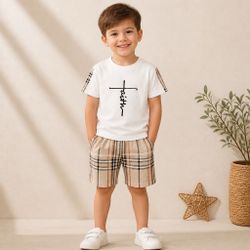 Boys 2-Piece Faith Graphic Tee and Plaid Shorts Set