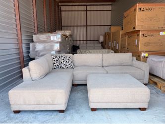 Raylin Fabric Sectional Sofa with Ottoman, Tan