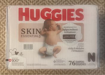 New Huggies Skin Essentials Baby Diapers, Size N (Up to 10 lbs), 76 Count