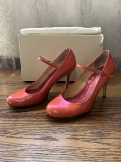 Kate Spade 6.5 B Women’s Pink Oil Patent Leather Mary Jane Heels Pumps + Box & Shoe Bag