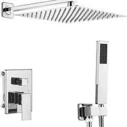 Polished Chrome Shower System 10 Inch Luxury Rain Mixer Shower Combo Set