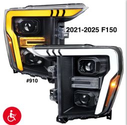 2021 TO 2025 Ford F-150 Matte Black Sequential LED DRL Bar Projector Headlights