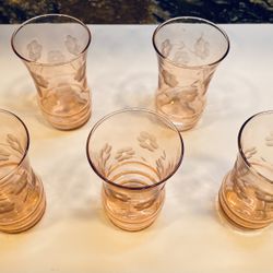  Vintage Etched Pink Juice Glasses. At Of 5. So pretty! 