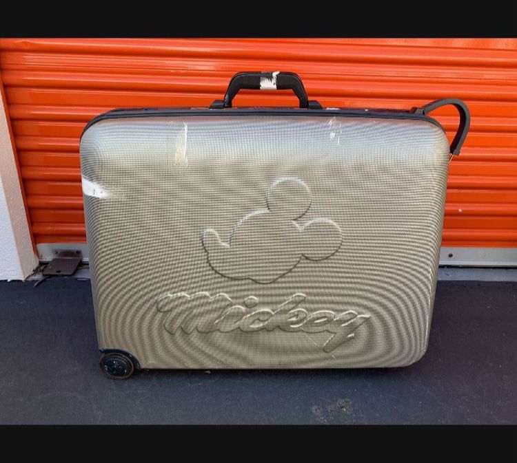 Vintage Disney Mickey Mouse Silver Hard Shell Rolling Suitcase 