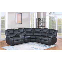 Brand New Black Super Plush Leather Power Reclining Sectional Sofa