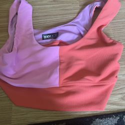 Beach Riot Ribbed Active Top – Colorblock Pink & Coral