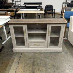 Farmhouse TV Stand, 34" Tall Entertainment Center with Glass Doors & Adjustable Shelves