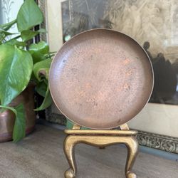 Vintage Jarvie Hammered Copper Plate Catchall Tray Arts & Crafts Patina Handmade Trinket Display 