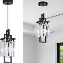 lighceac Modern Black Pendant Light Fixtures for Kitchen Island and Dining Room, Industrial Small Hanging Crystal Chandelier Light Fixture for Bedroom