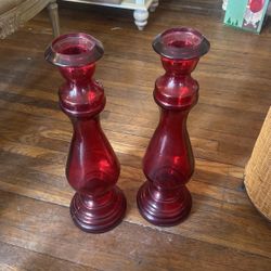 21 Inch Ruby Red Glass Candle Holders