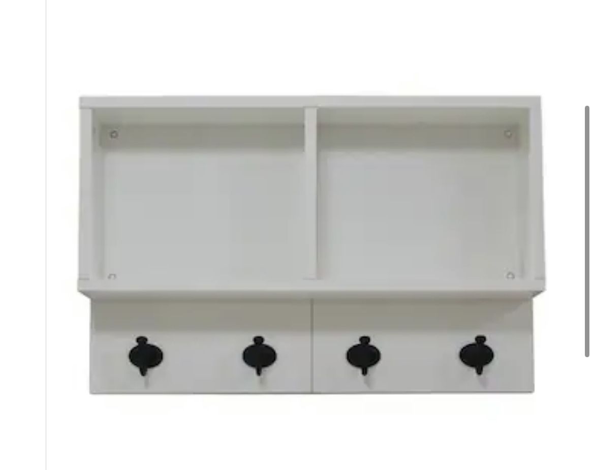 Allen Roth Wall Mounted White Cubby With Hooks