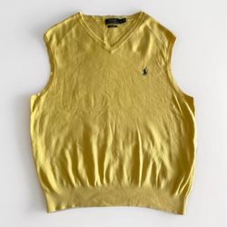 Retro Polo Ralph Lauren Mens  XL Yellow Tight-Knit Cotton Pima Sweater Vest