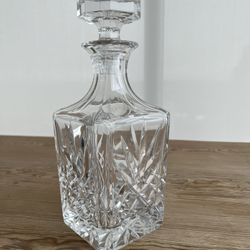 Heavy Square Leaded Crystal Glass Decanter With Orig. Stopper (chip at rim)