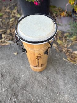 Wooden Conga Drum with Lighthouse Design