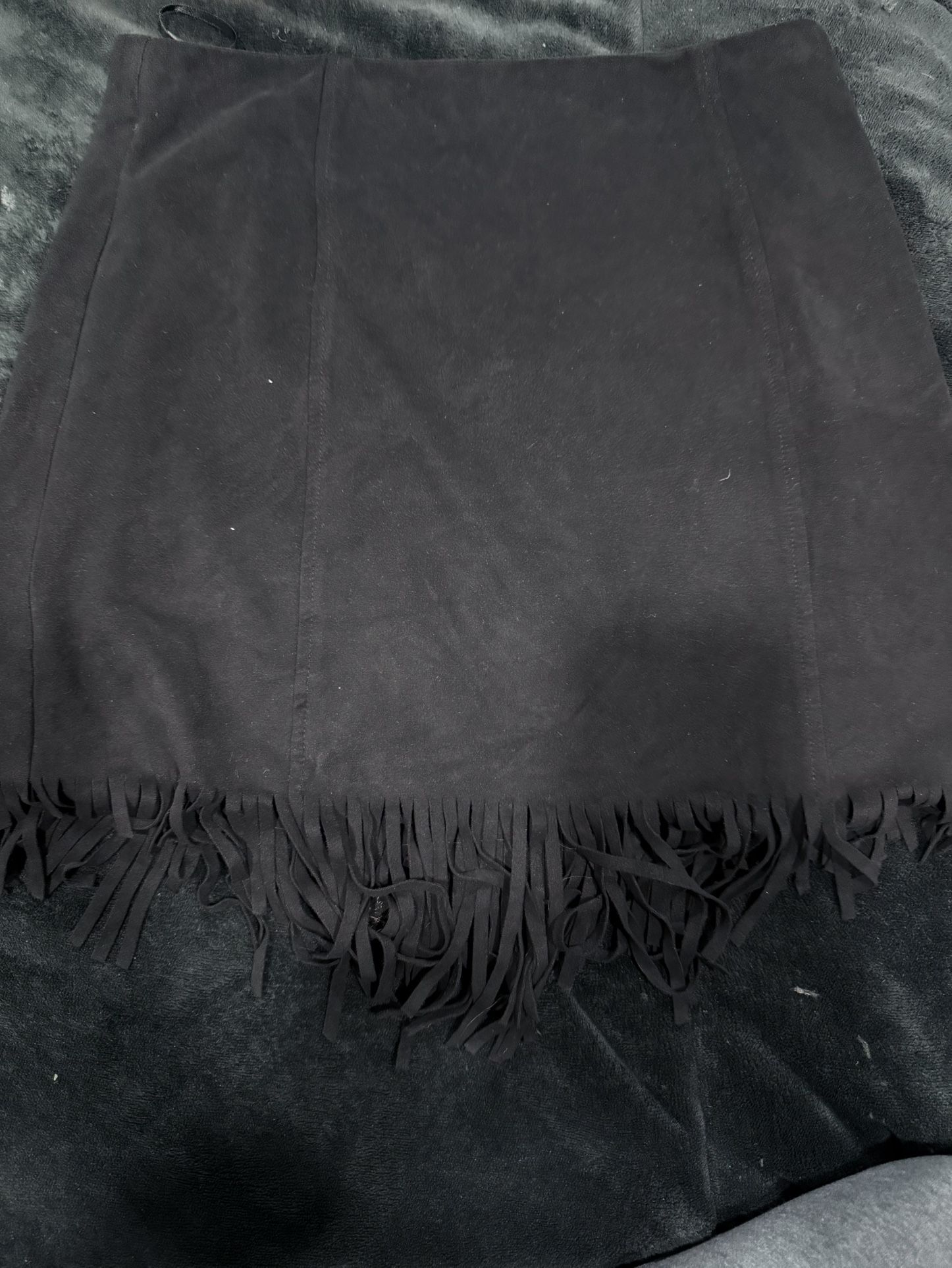 Black Mini Suede Fringe Skirt