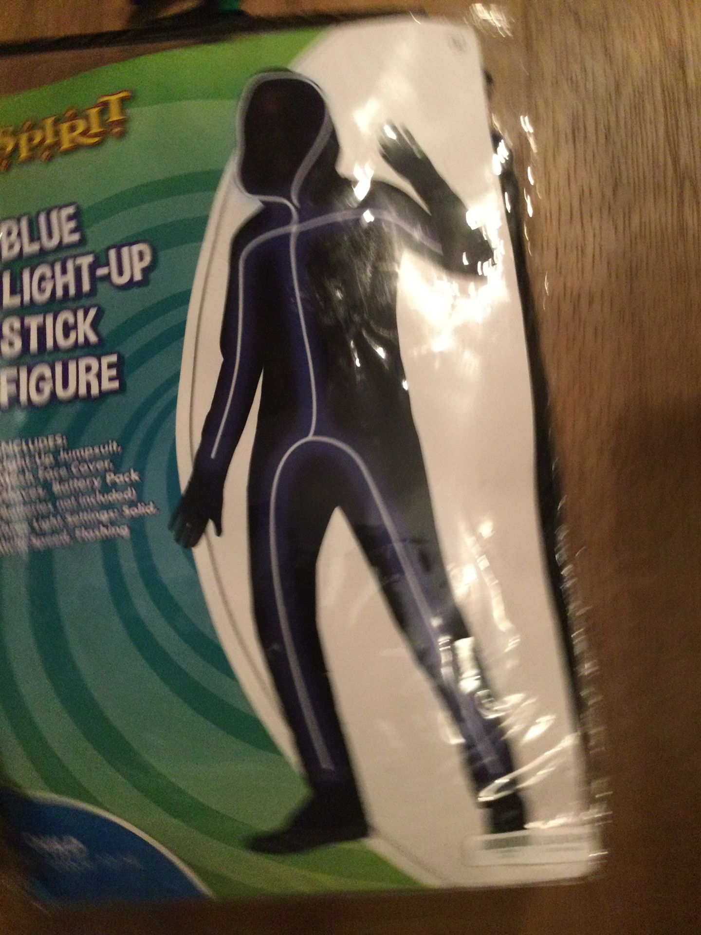 NEW Spirit Of Halloween Brand Blue Light Up Stick Figure Halloween Costume (child Large)