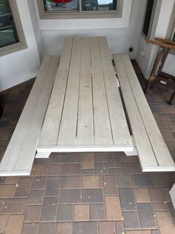 Outdoor PVC Picnic Table with Attached Benches