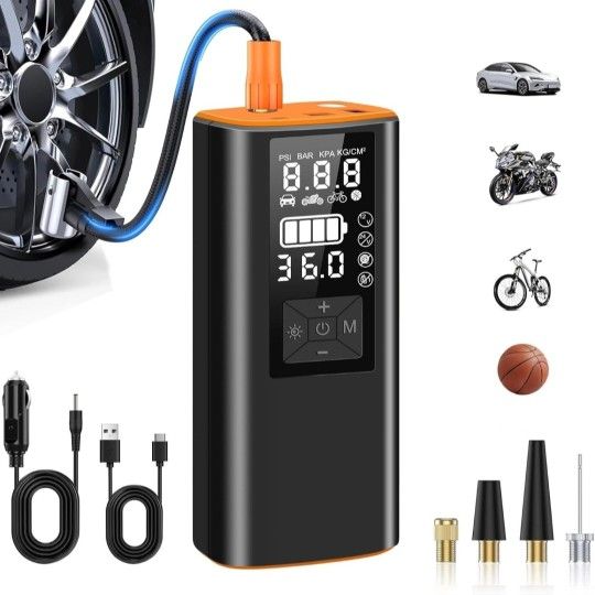 Tire Inflator Portable Air Compressor 150PSI Dual Power Cordless and 12V with Auto Shut Off LED Display for Car Bike Motorcycle Tires and Sports