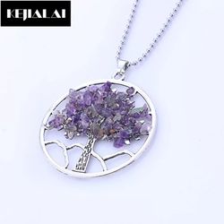 Purple Fashion Necklace Wisdom Tree Charm 7 Chakra Reiki Healing Tree of Life Pendant Necklace Natural Stone Crystal Women Jewelry
