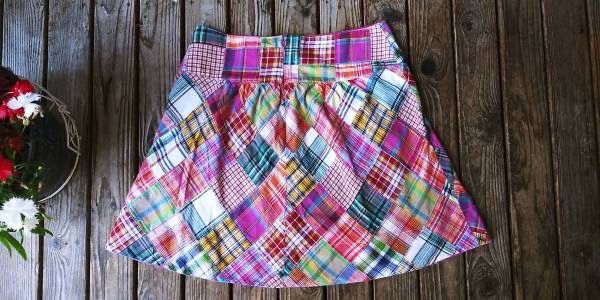 Cabi Women's Skirt Plaid Madras Size 6 Multi-Color Patchwork