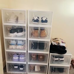 12 Pack Shoe Storage Box, Clear Plastic Stackable Shoe Organizer for Closet
