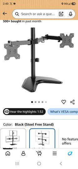 Dual Monitor Desk Stand Mount Black Steel