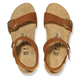 Birkenstock Papillio Soley Embossed Wedge Sandals Burnt Orange Leather Size 38 NWOT