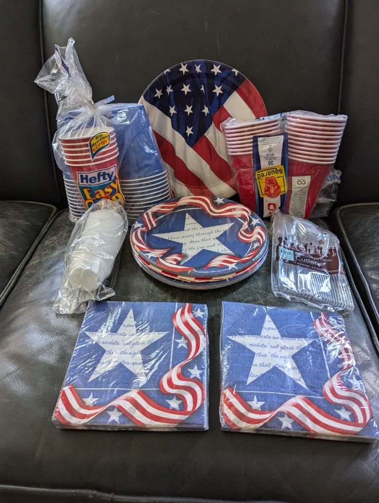 Picnic Party Supplies USA Plates Napkins Cups Cutlery
