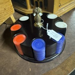 Vintage Poker Chip Holder All New Chips Never Opened 40.00 Firm Brass Pineapple On Top 