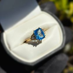 Jewelry 10k solid yellow gold aquamarine diamonds 0.53CTW ring sz 7.00