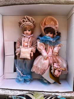Beautiful Pair Of Artist Made Reproduction Bisque/Cloth Dolls