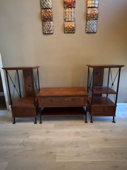 3-Piece Wood and Metal Media Console / Entertainment Center Set