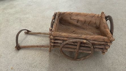 Vtg Handcrafted Rustic Folk Art WOODEN CART