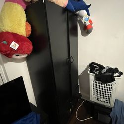 Black Wardrobe Closet with Hanging Space & Drawers