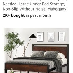 14 Inch Queen Size Metal Frame With Wooden Headboard And Footboard 