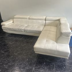 White Leather L Shaped Sectional Couch