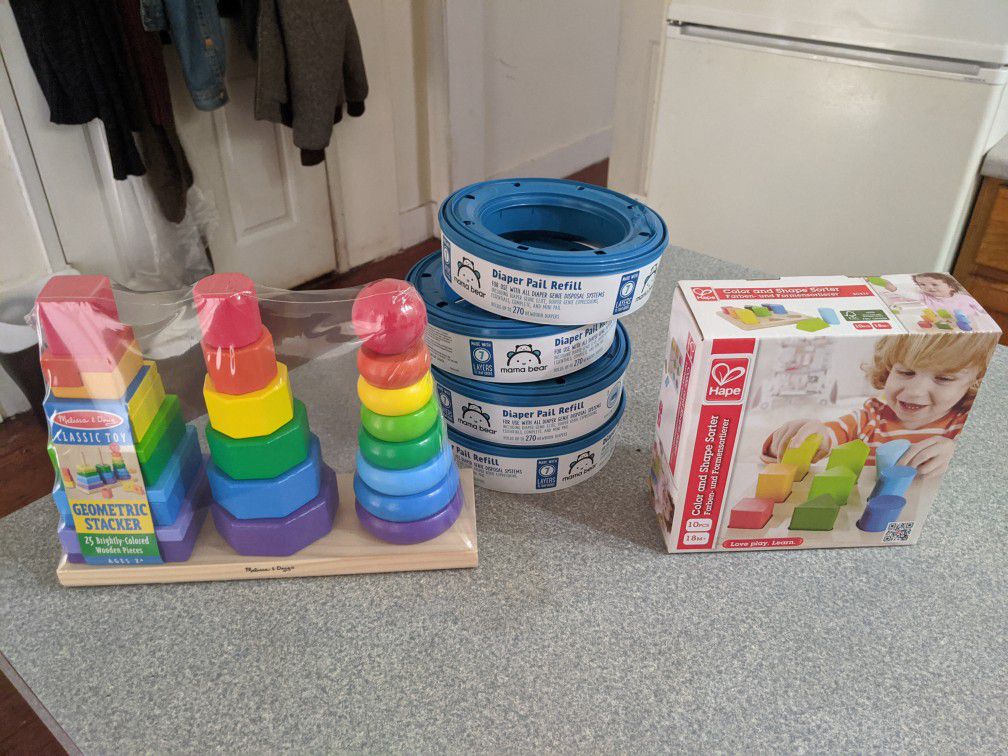 Geometric Stacker, Color Shape Sorter and Diaper Pail Refills for Diaper Genie Pails Best Offer