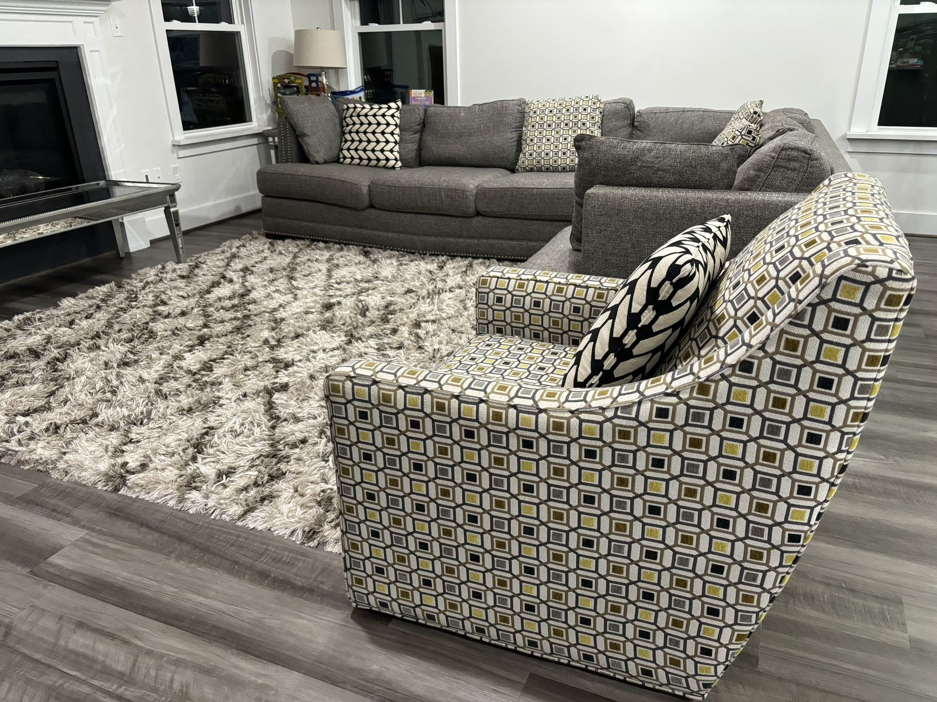 Affordable 3ps Sectional Rug And Swivel Chair