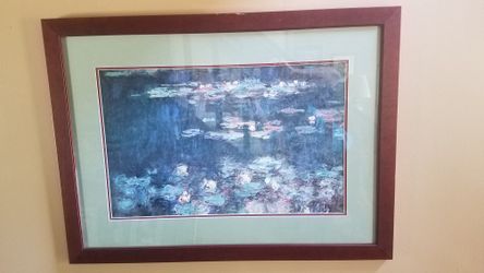 Matted framed art. Water Lillies Monet Like. Cherry frame