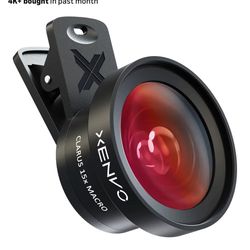 Xenvo Pro Lens Kit for iPhone and Android, Macro and Wide Angle Lens with LED Light and Travel Case Black 