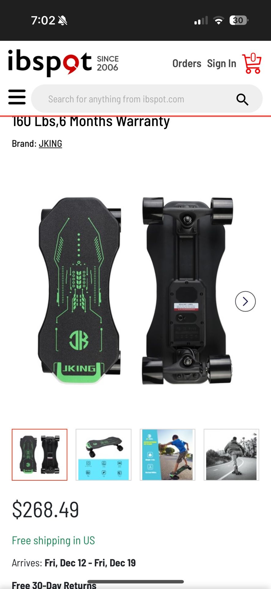 JKing Electric Skateboard - No Remote Or Charger