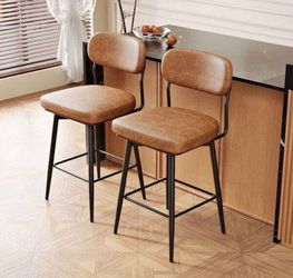 Set of 2 Upholstered Bar Stools with Backrest Metal Frame Brown/Black 40.43"